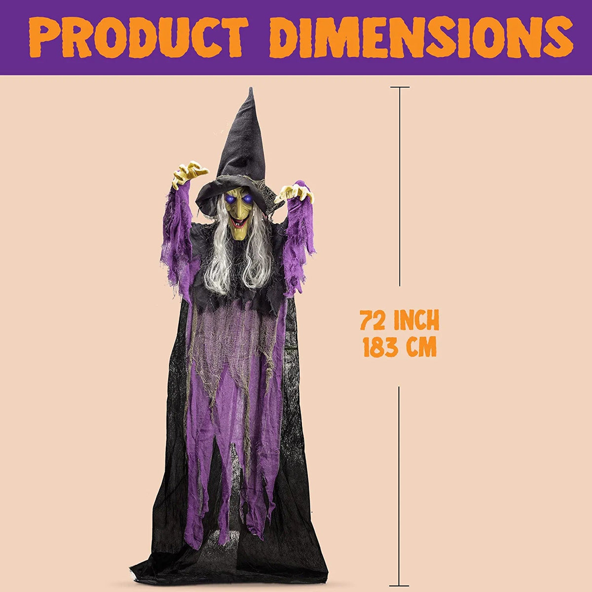 72-Inch Hanging Talking Witch with Light-Up Eyes