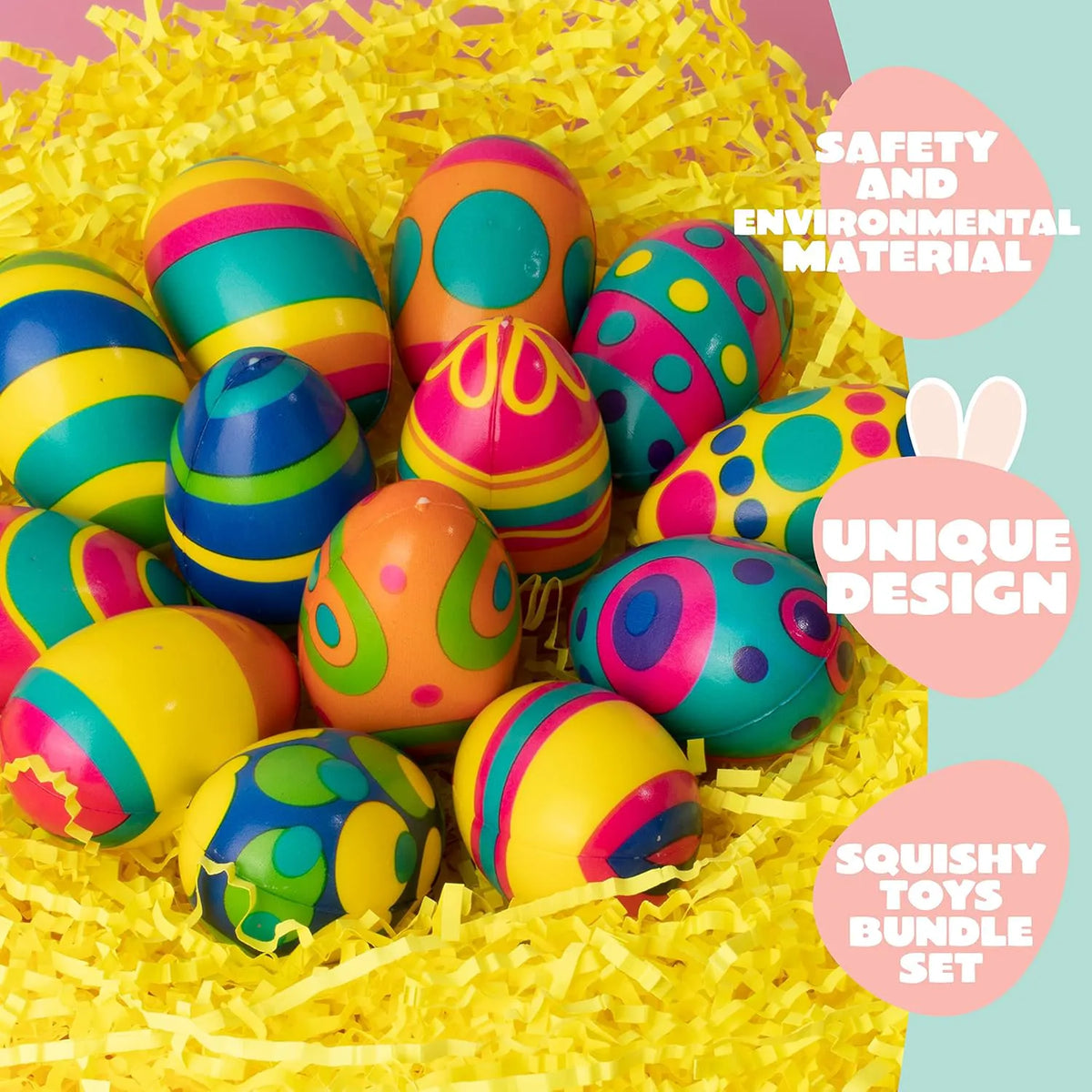 JOYIN 24 Pack Colorful Easter Squishy Eggs - Squeeze Stress Relief Fidget Toys for Kids, Easter Party Supplies