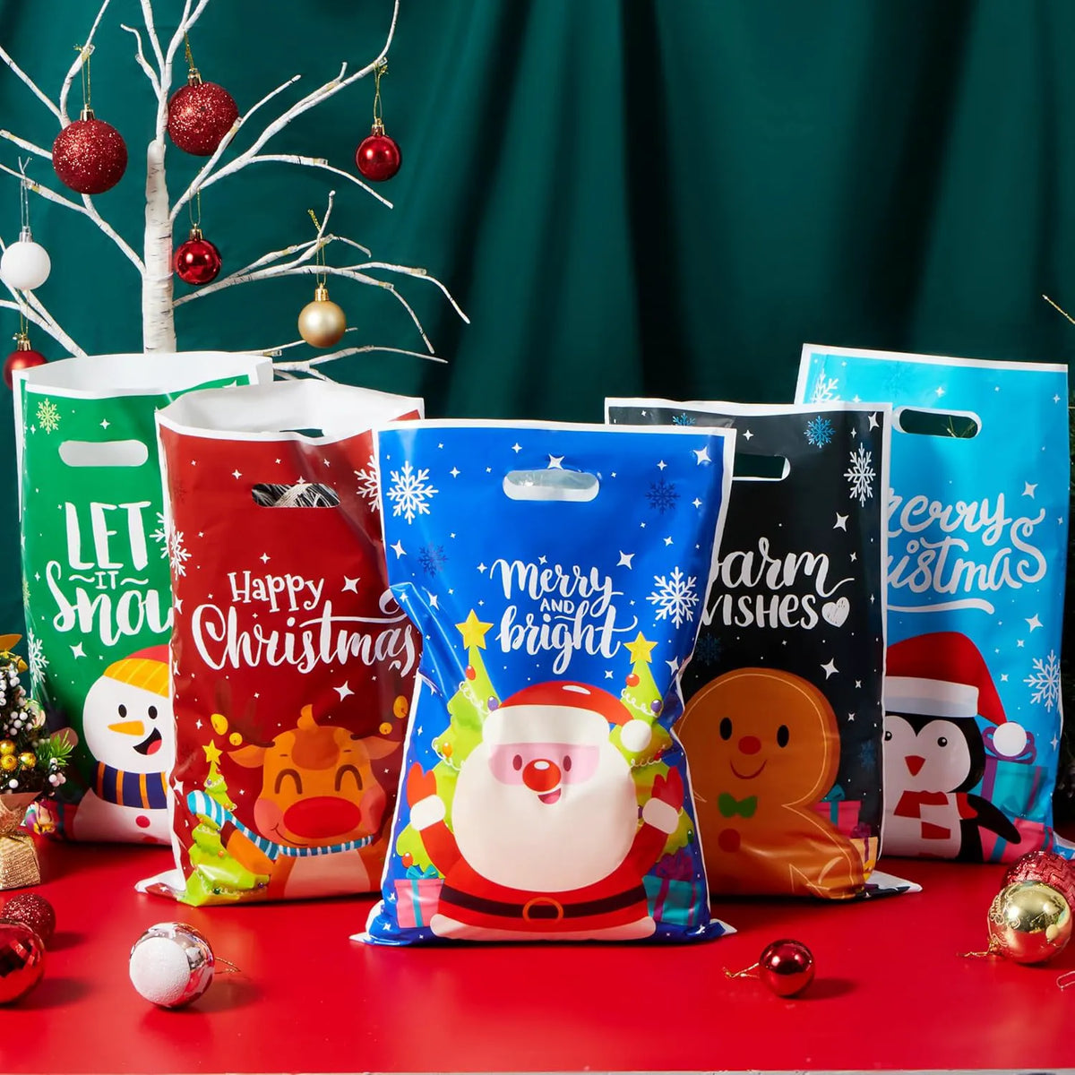 72 PCS Christmas Plastic Goodie Bags with Handles