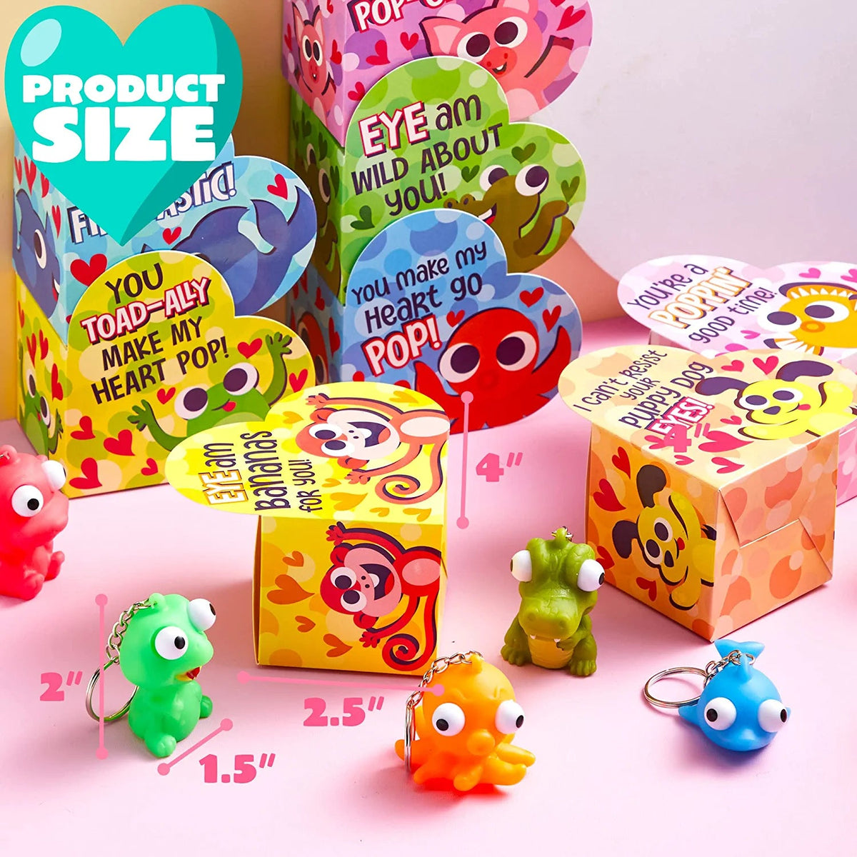 24 Pcs Kids Valentine's Cards with Bulging Eyes in Boxes - Classroom Exchange Gifts