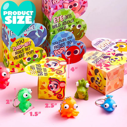 24 Pcs Kids Valentine's Cards with Bulging Eyes in Boxes - Classroom Exchange Gifts