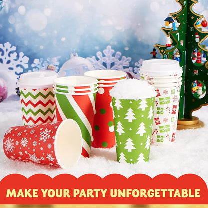 24 Pack 16 oz Christmas Paper Cups with Holiday Design