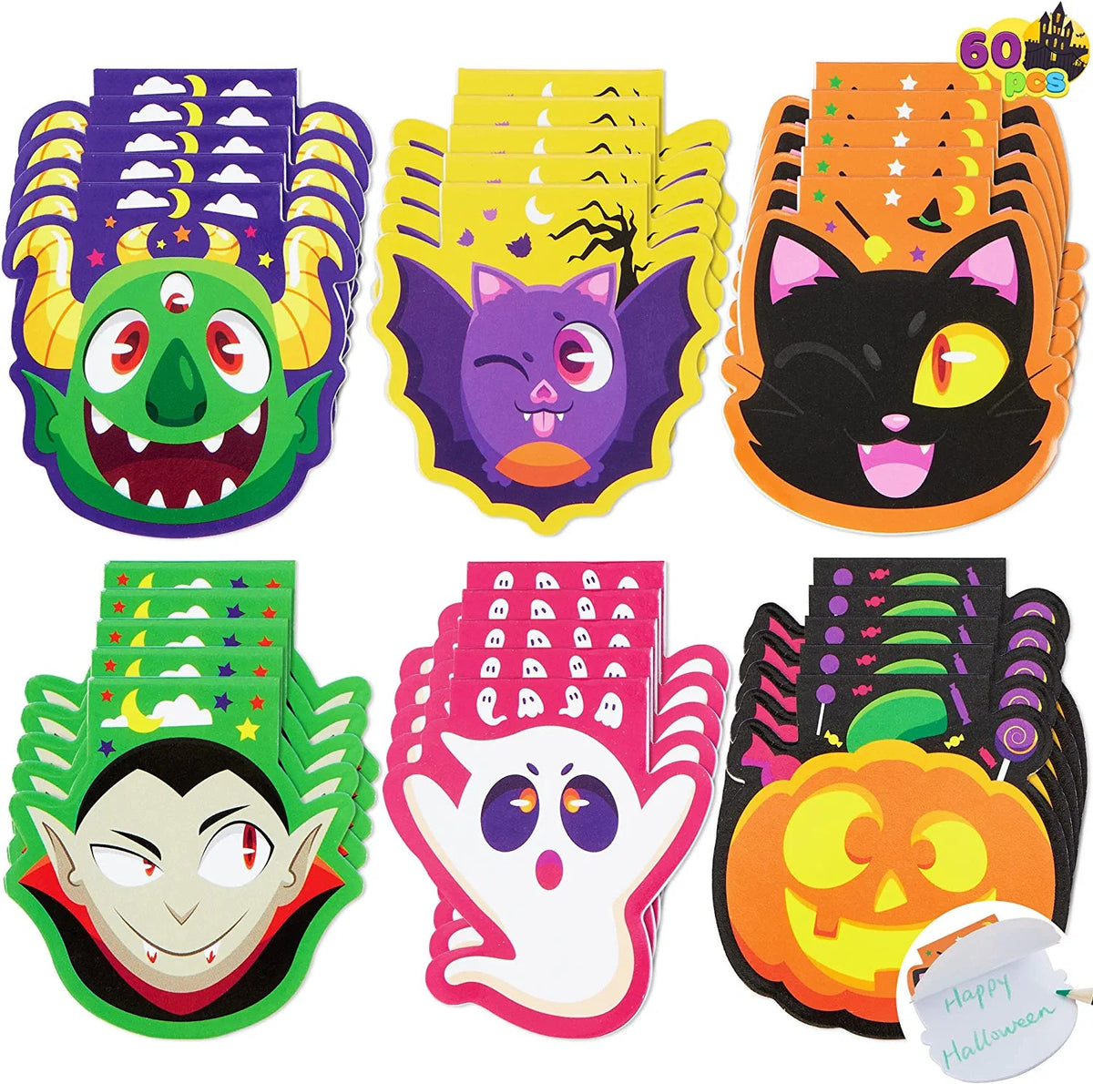 Halloween Spooky Characters Mini Notepad Set - 60 Pack