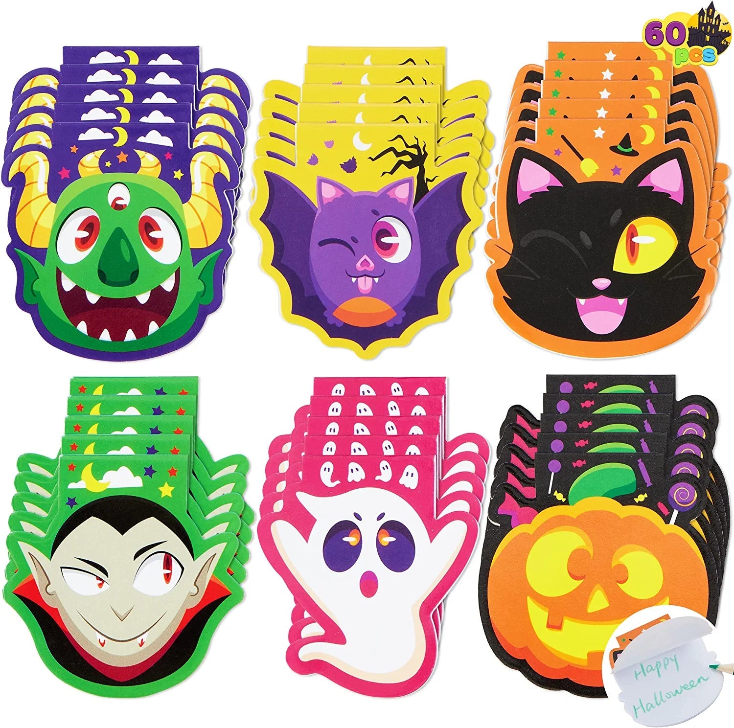 Halloween Spooky Characters Mini Notepad Set - 60 Pack