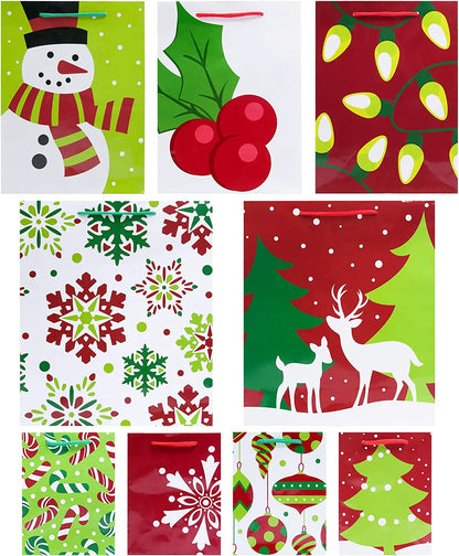 20-Pack Christmas Goody Gift Bags with Handles, Assorted Sizes