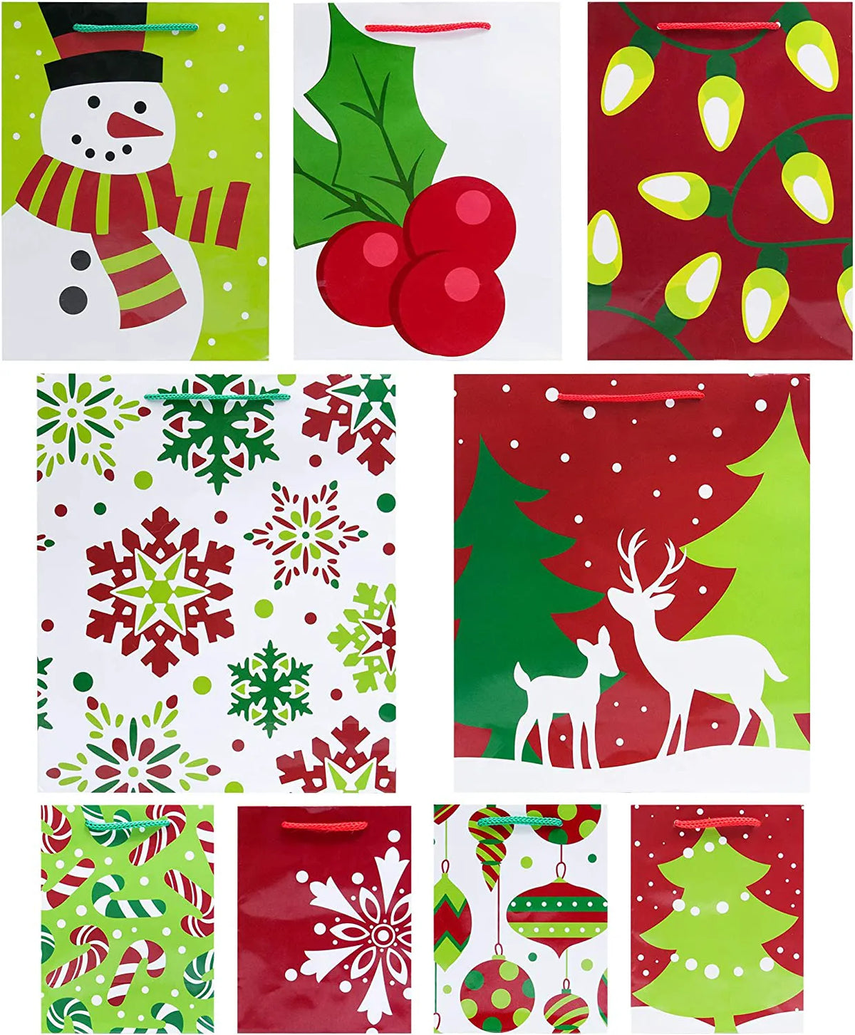 20-Pack Christmas Goody Gift Bags with Handles, Assorted Sizes