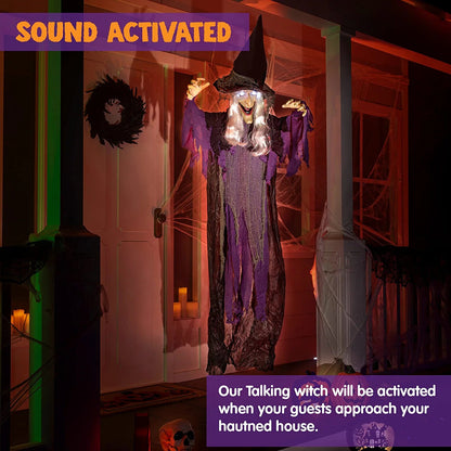 72-Inch Hanging Talking Witch with Light-Up Eyes