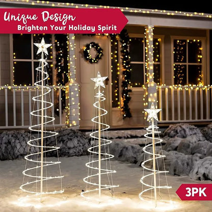 3-Pack Lighted Spiral Christmas Tree Set