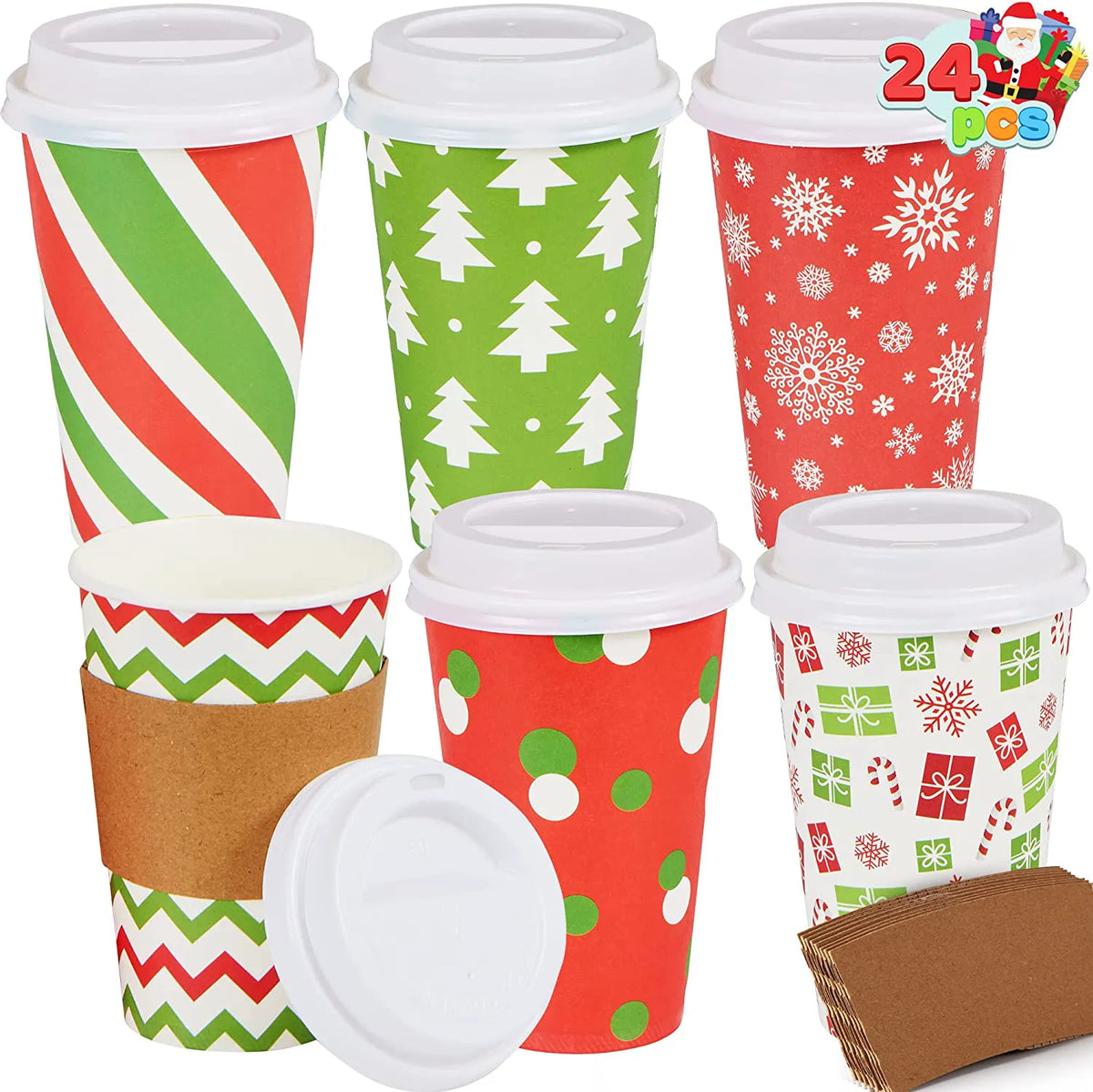 24 Pack 16 oz Christmas Paper Cups with Holiday Design