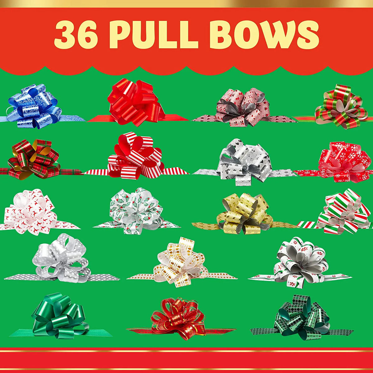 36-Pack Christmas Gift Wrap Ribbon Pull Bows