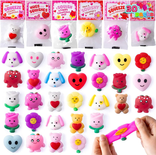 JOYIN 30-Pack Valentine's Day Gift Cards with Mochi Squishy Toys