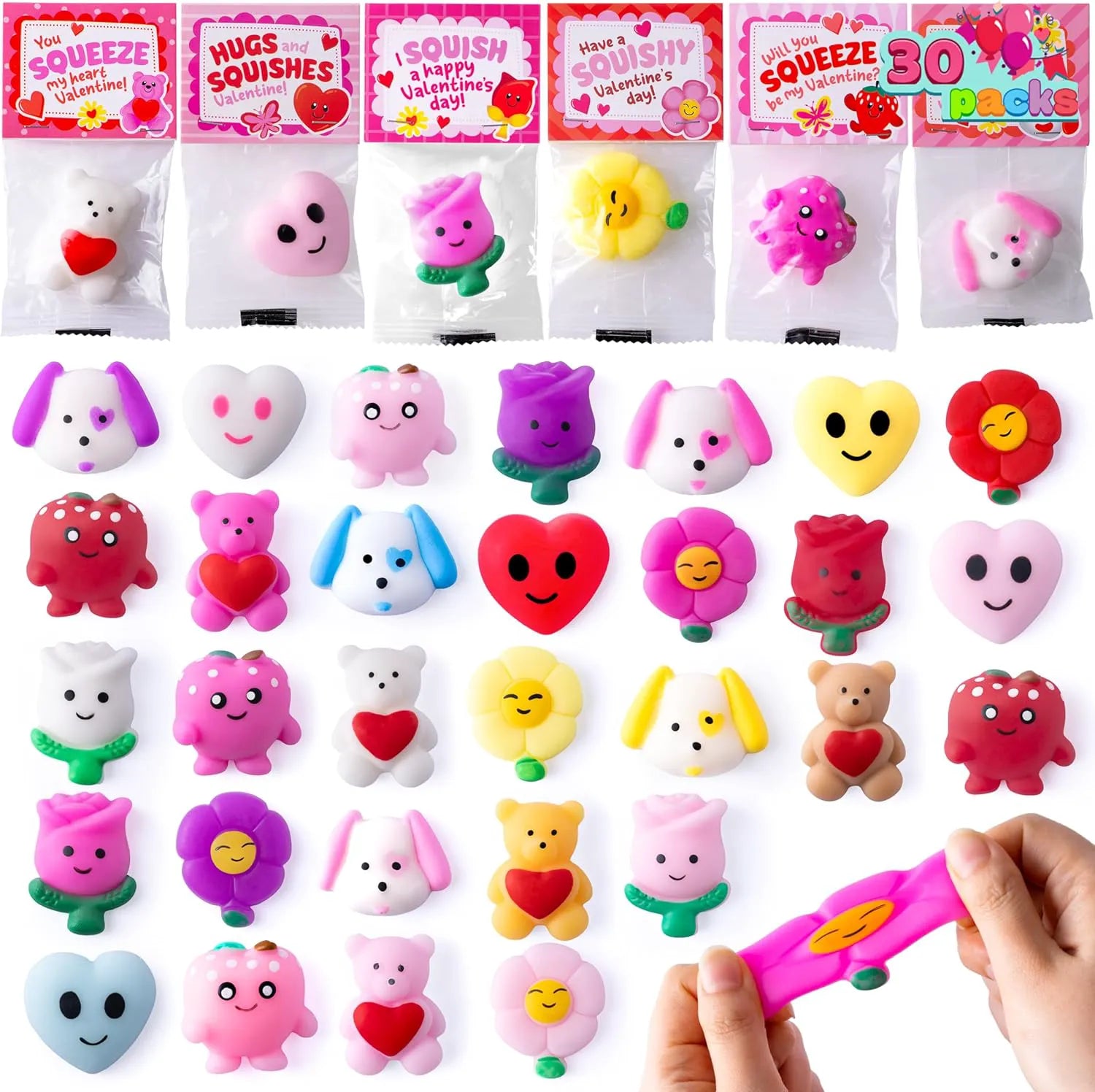 JOYIN 30-Pack Valentine's Day Gift Cards with Mochi Squishy Toys