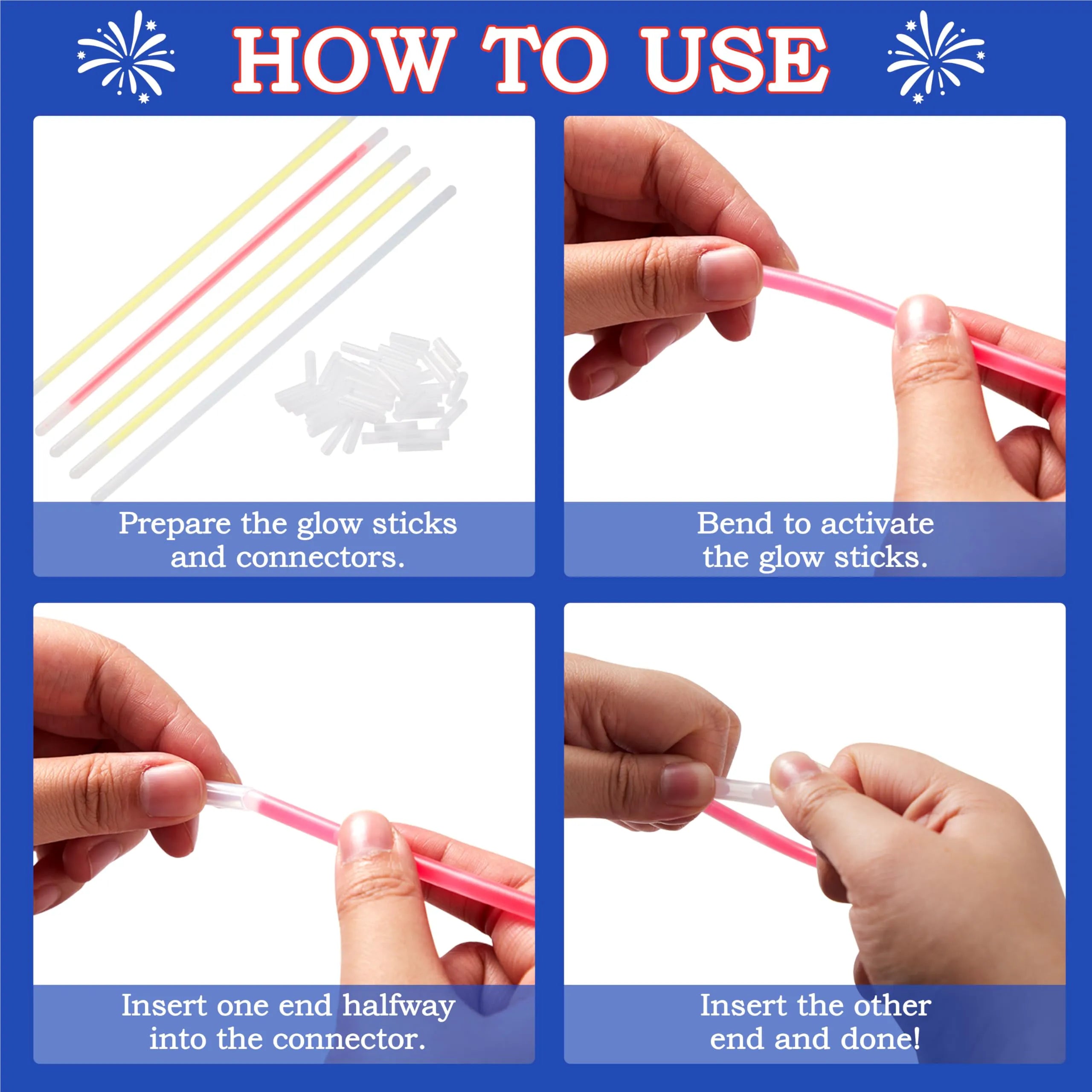 JOYIN 324 Pcs 4th of July Glow Sticks with Connectors - 8" Red White Blue Glow in the Dark Bracelets Necklaces for Kids Adults, Patriotic Light Up Toys for Independence Day Party Favor Accessory Supply