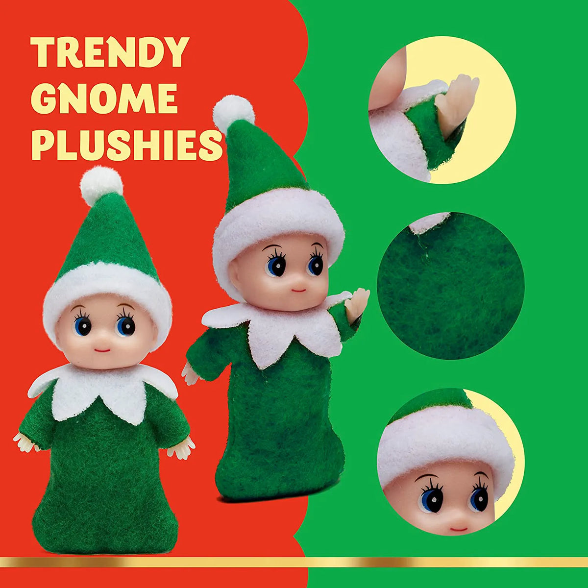 Green, Pink, and Red Tiny Baby Elf Doll for Christmas