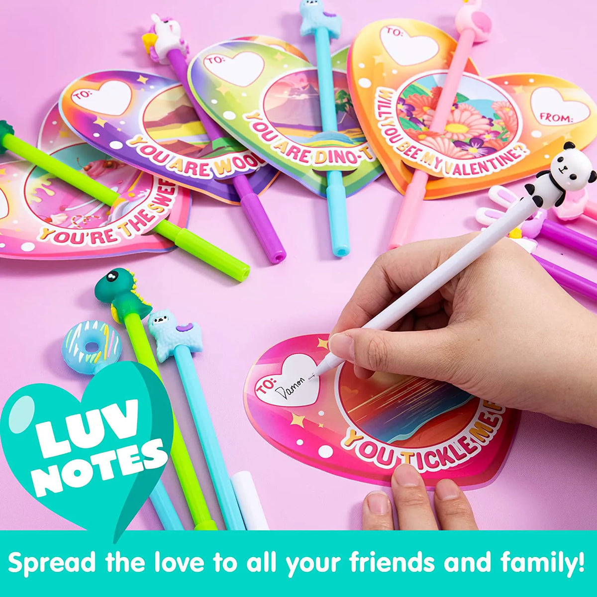 28-Pack Kids Valentine's Cards with Animal Pens - Classroom Exchange Gifts