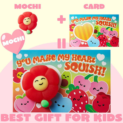 28-Pack Mochi Squishy Toys with Valentine's Day Cards for Classroom Exchange
