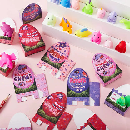 28-Pack Dinosaur Mochi Squishy Toys with Valentine Cards for Kids