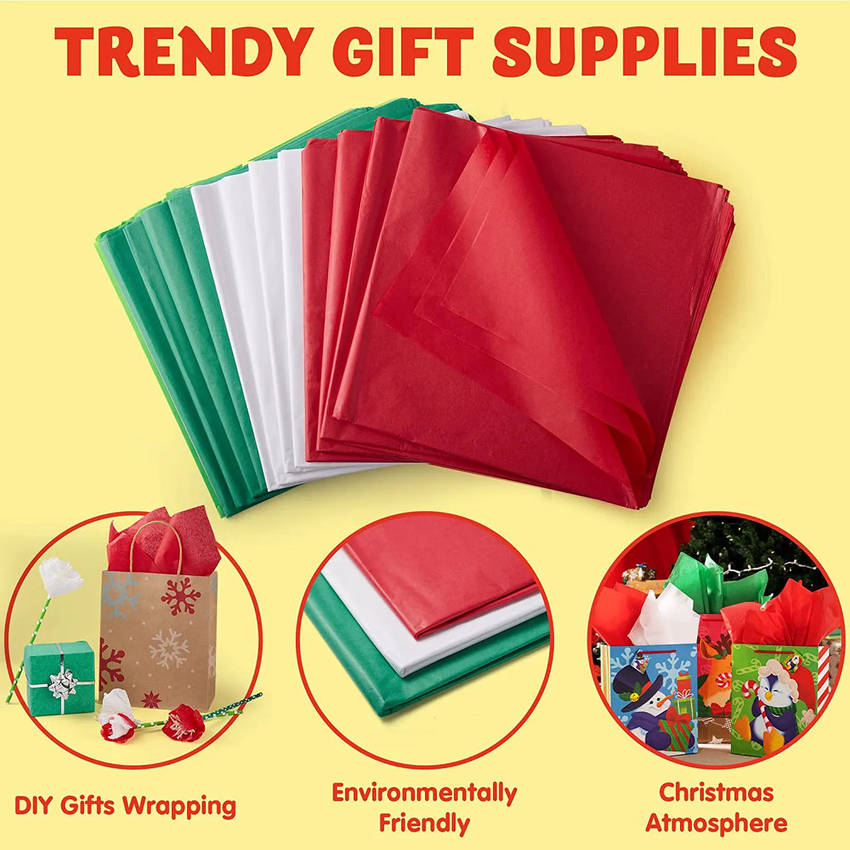 20in Holiday Tissue Paper Assortment (Red, Green & White), 360 Pcs