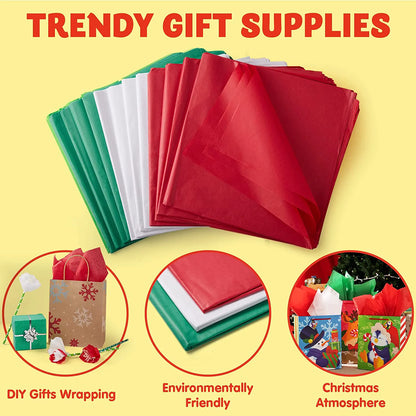 20in Holiday Tissue Paper Assortment (Red, Green & White), 360 Pcs