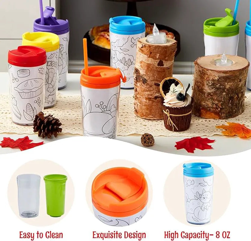 12 Thanksgiving Coloring Cups for Kids