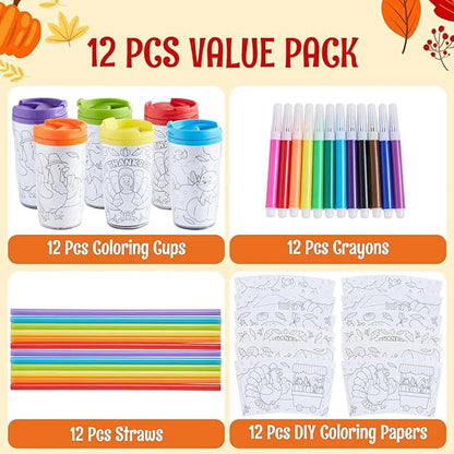12 Thanksgiving Coloring Cups for Kids