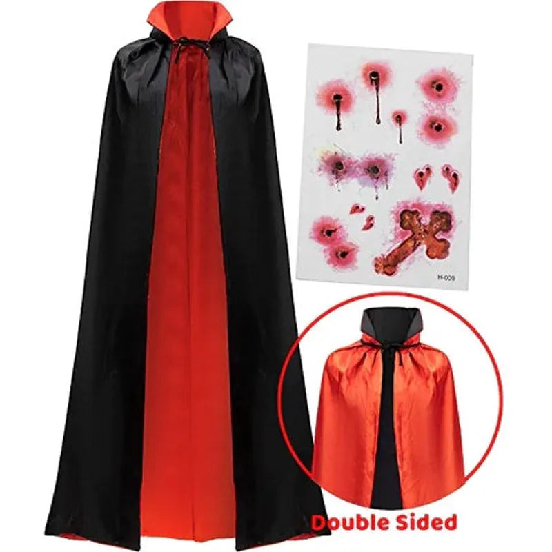 Adult Unisex Vampire Costume Set with Cape and Tattoo Scar