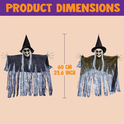 Set of 4 Hanging Witches in Purple, Orange, Green, and Grey