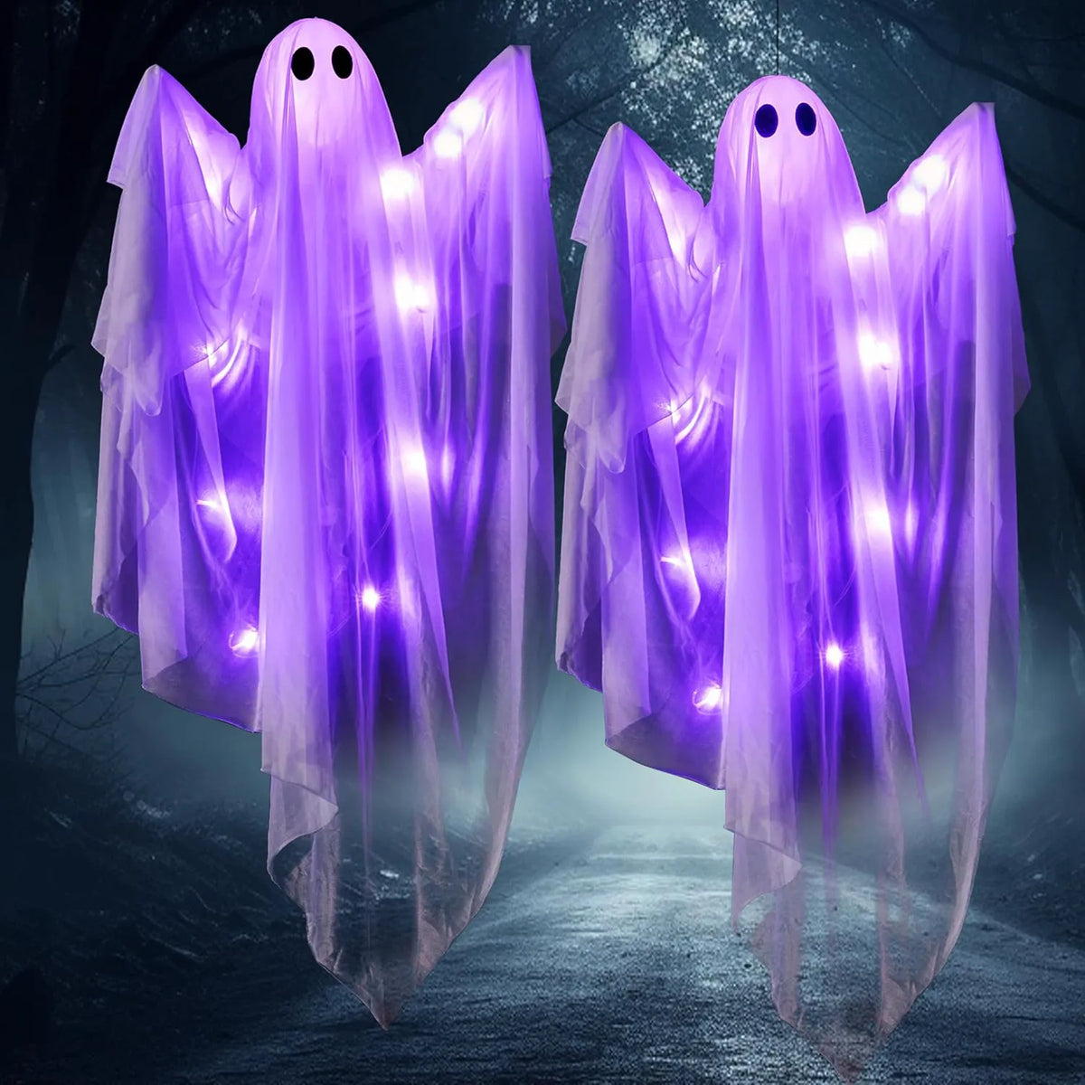 35.5-Inch Halloween Hanging Ghost with Purple LED Light