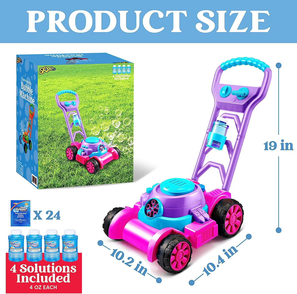 Sloosh Bubble Lawn Mower Toy for Toddlers, Pink