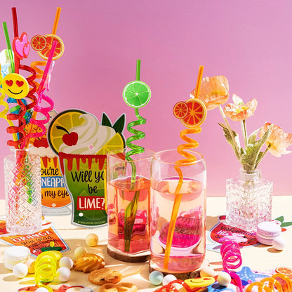 28 Reusable Drinking Straws with Kids Valentine's Cards for Valentine Party Favors