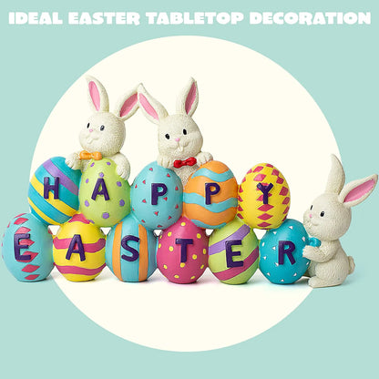 JOYIN Easter Bunny & Egg Resin Figurine Set - Spring Tabletop Decorations for Mantel Desk