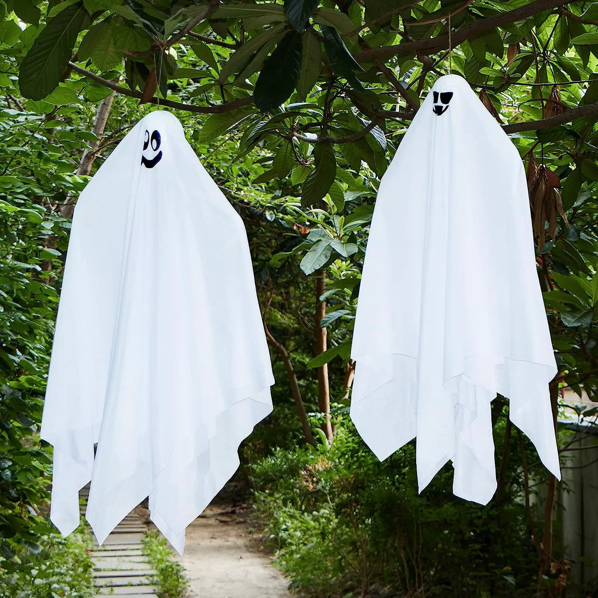2 Pack Light-Up Hanging White Ghosts 35.4 Inches