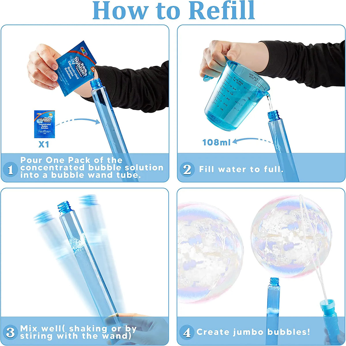 45-Piece Big Bubble Wand Set with Concentrated Bubble Solution Refills