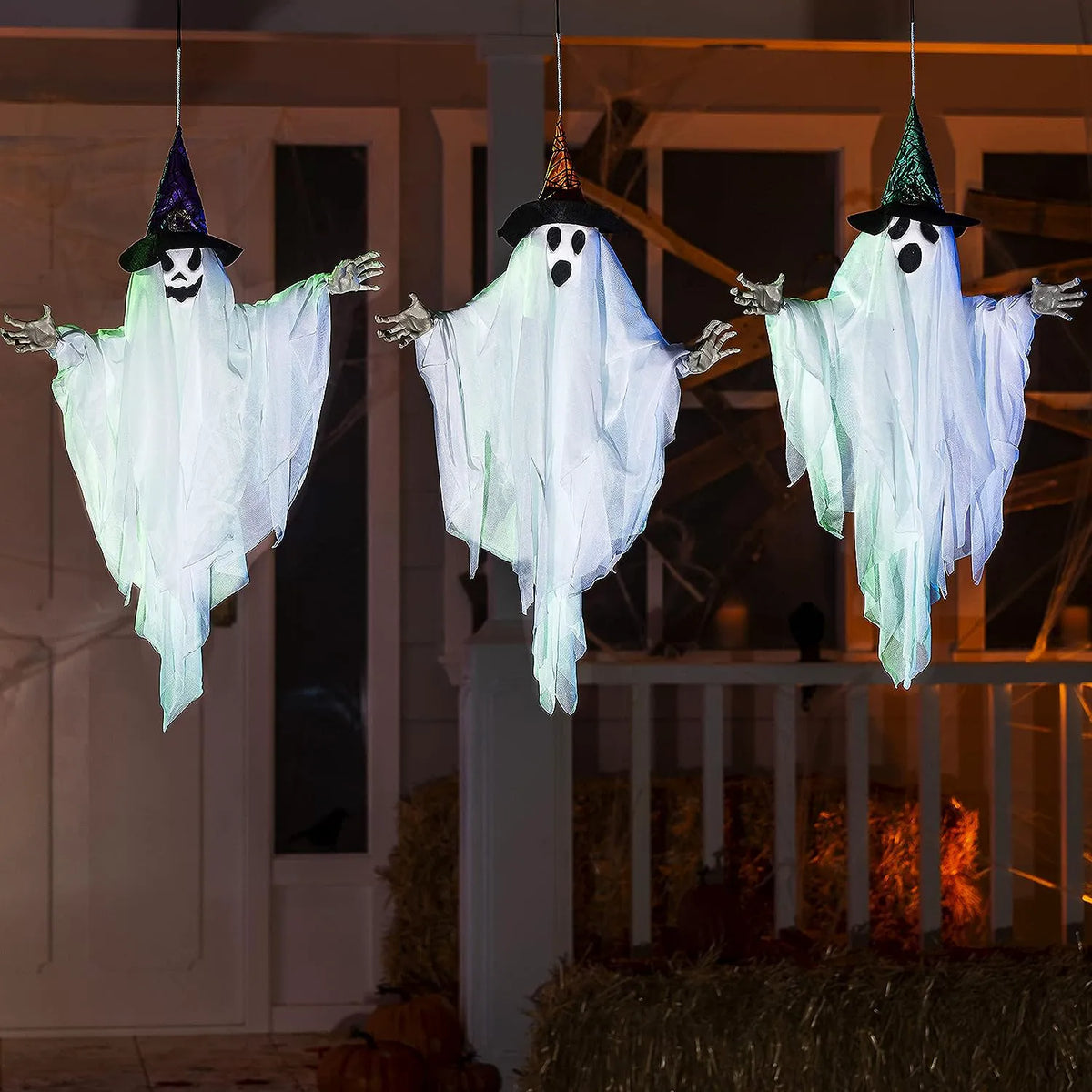 24.8in White Ghost with Colored Hats, 3-Pack