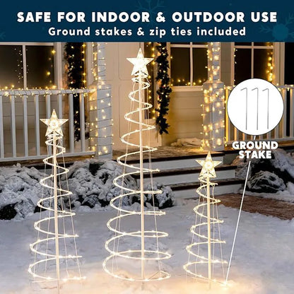 3-Pack Lighted Spiral Christmas Tree Set
