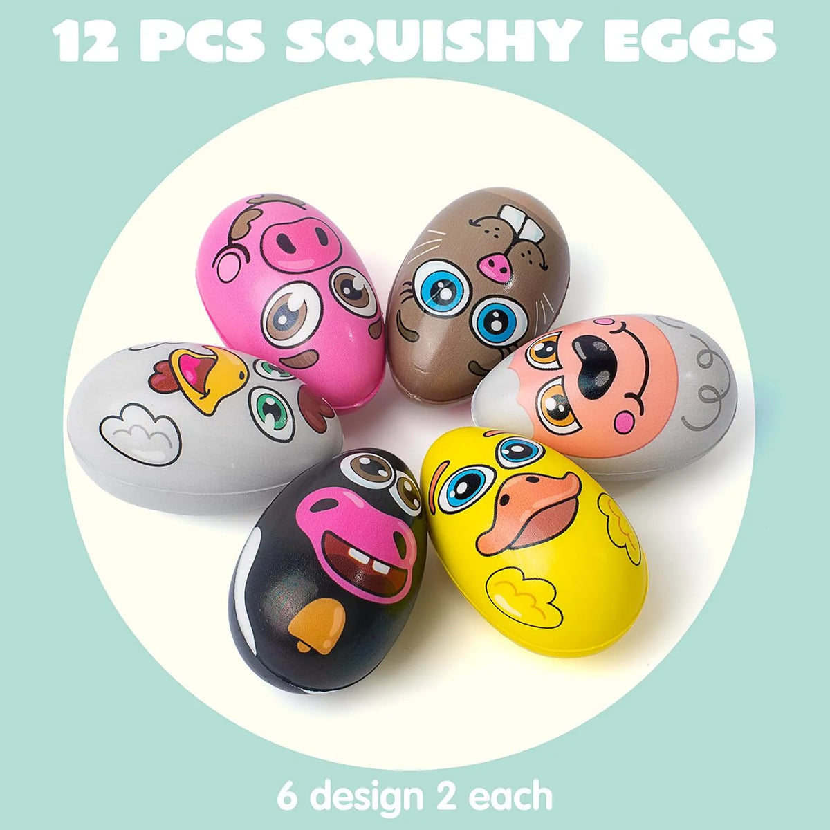 JOYIN 12-Pack Easter Squishy Eggs - Animal-Themed Slow-Rising Stress Relief Toys