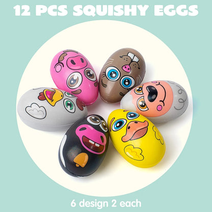 JOYIN 12-Pack Easter Squishy Eggs - Animal-Themed Slow-Rising Stress Relief Toys