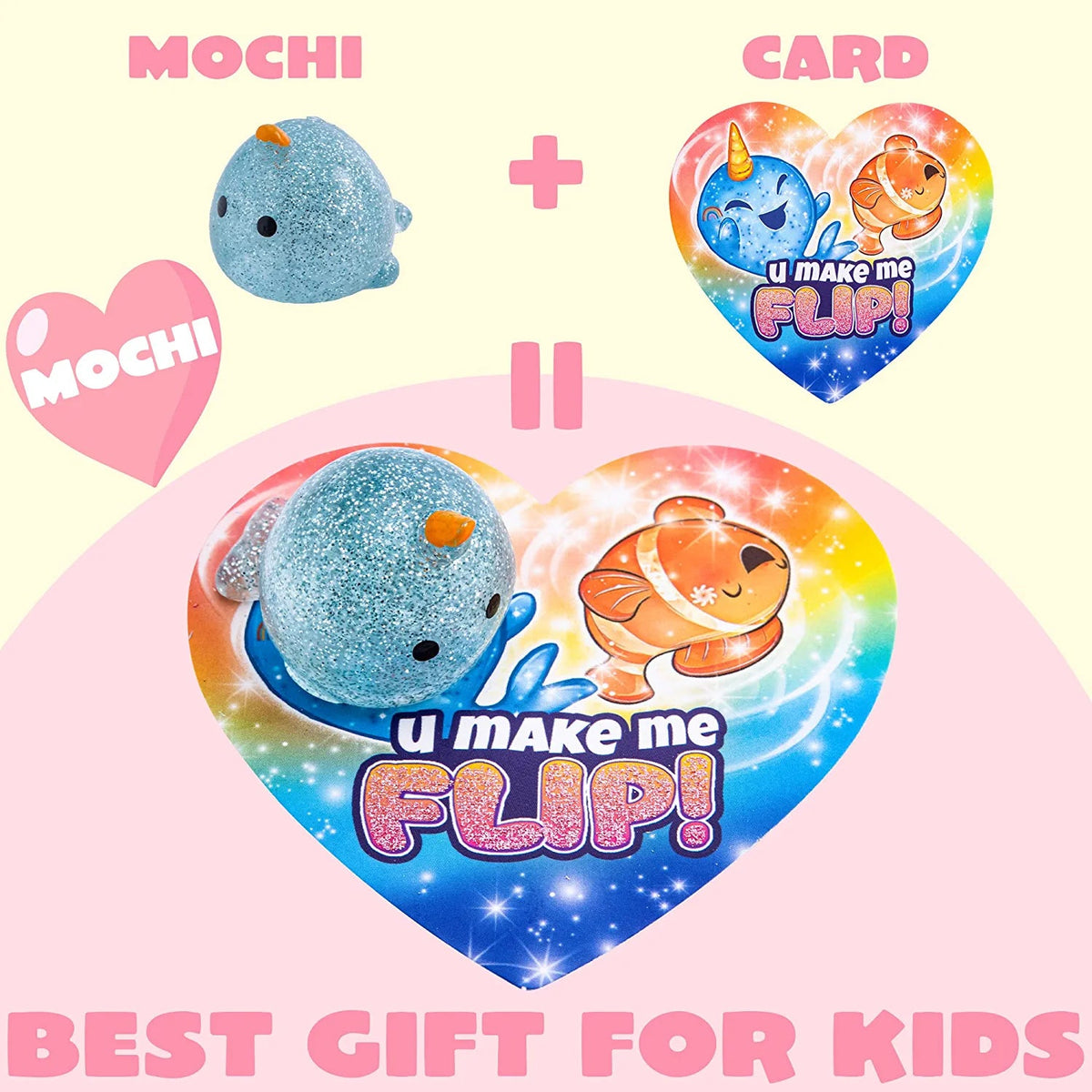 28 Glitter Mochi Squishy Toys with Valentine's Day Cards for Classroom Exchange