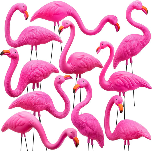 10 Pink Flamingo Yard Ornaments, Small