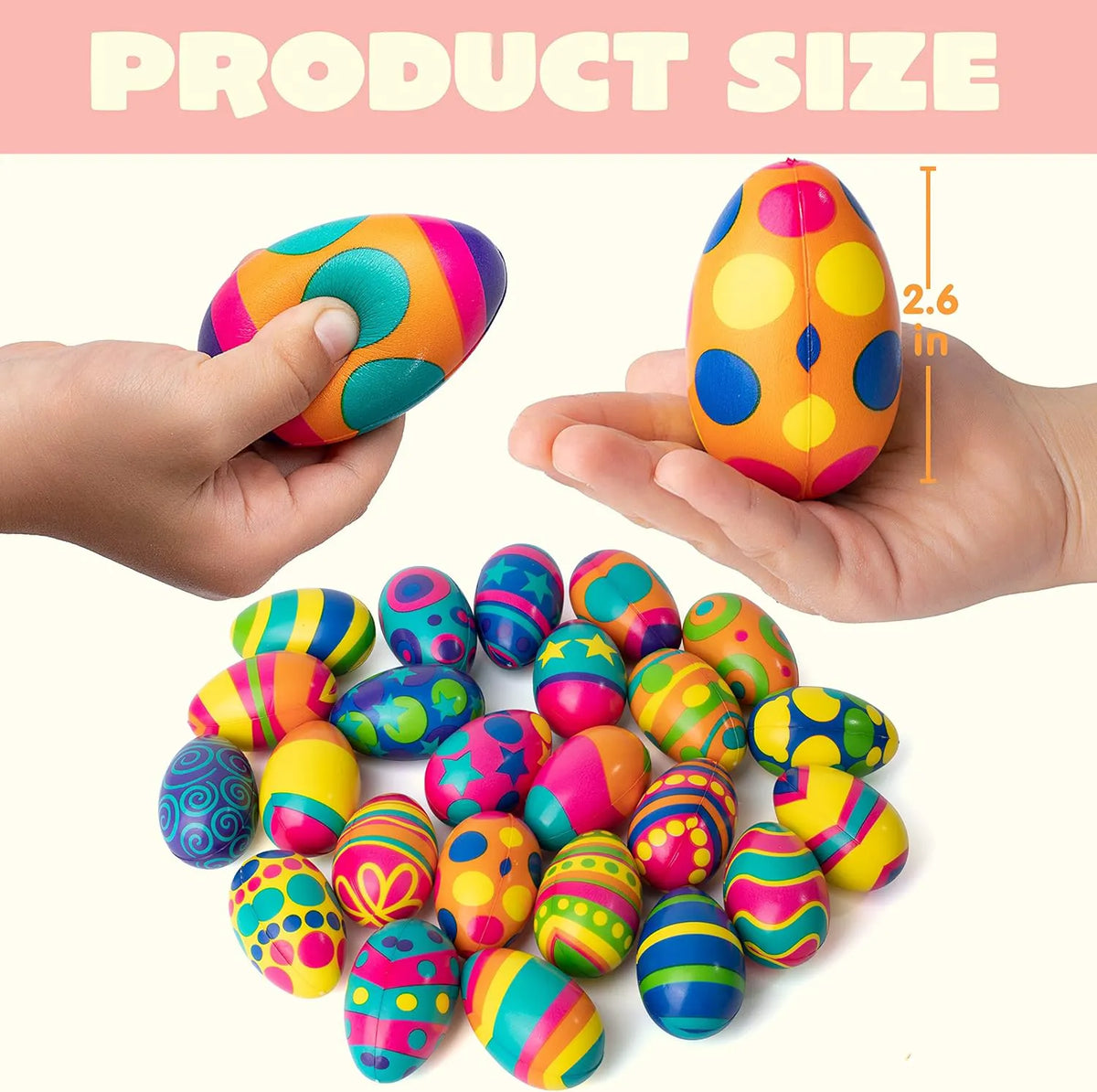 JOYIN 24 Pack Colorful Easter Squishy Eggs - Squeeze Stress Relief Fidget Toys for Kids, Easter Party Supplies