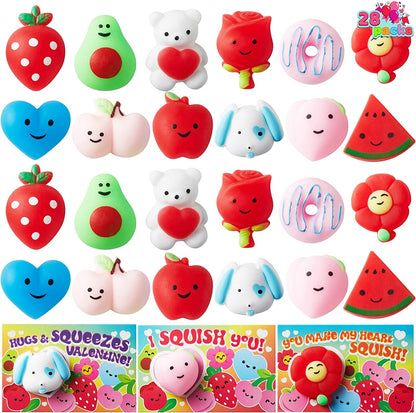28-Pack Mochi Squishy Toys with Valentine's Day Cards for Classroom Exchange