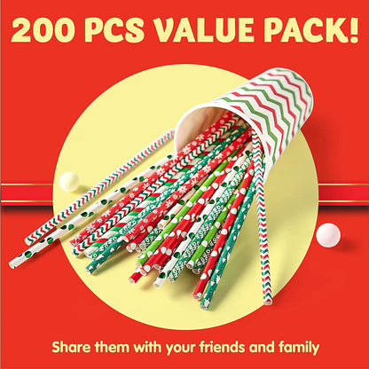 200 Pcs Christmas Paper Straws