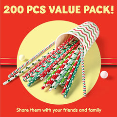 200 Pcs Christmas Paper Straws