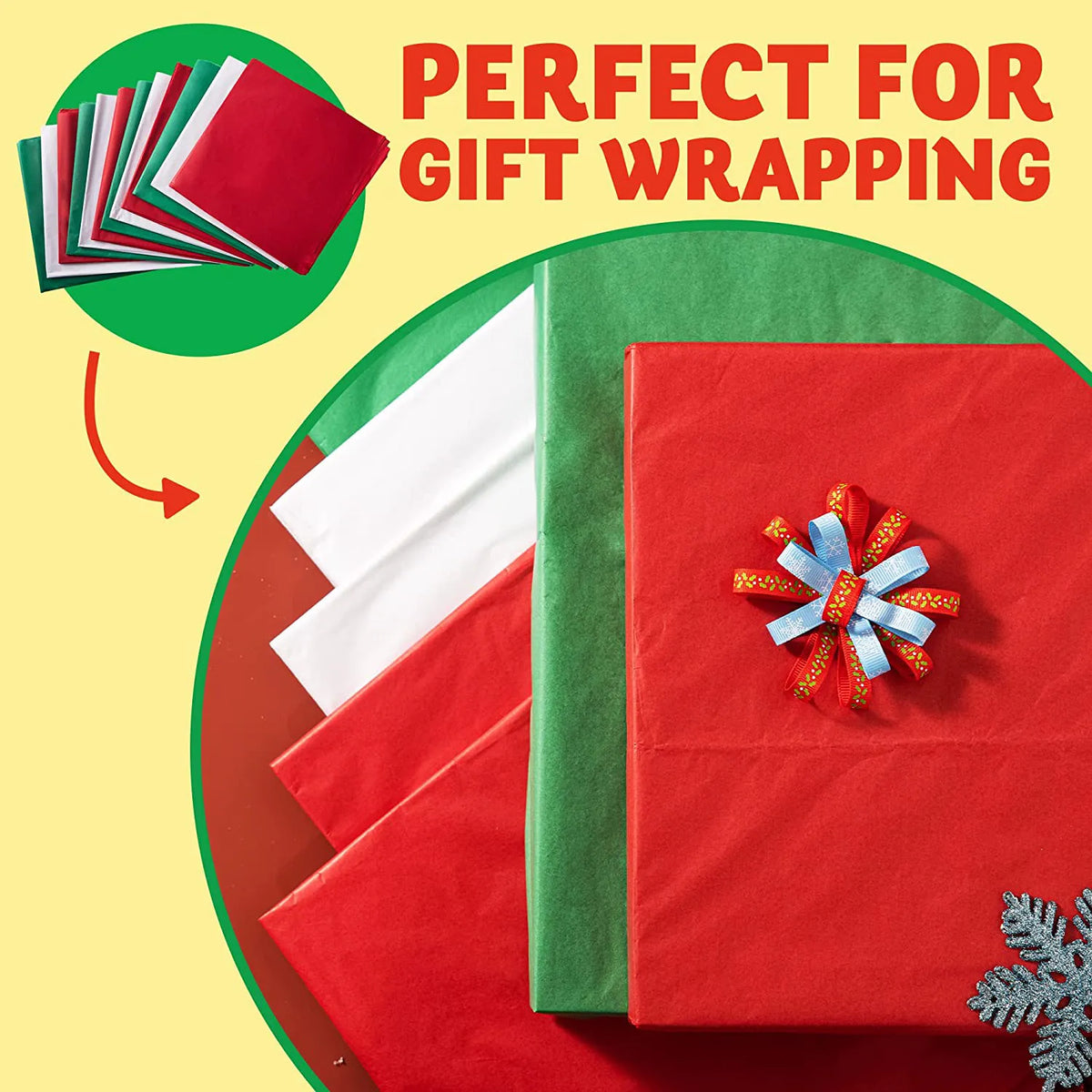 20in Holiday Tissue Paper Assortment (Red, Green & White), 360 Pcs