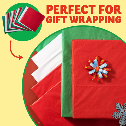 20in Holiday Tissue Paper Assortment (Red, Green & White), 360 Pcs