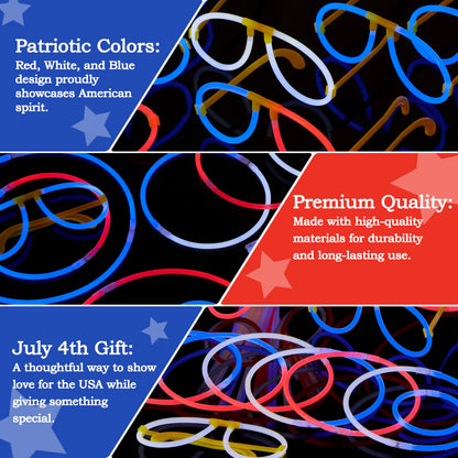 JOYIN 99 PCS Patriotic Glow Sticks, Bracelets, Necklaces & Glasses - Glow in The Dark Party Supplies for Independence Day - Blue, White, Red LED Accessories for Kids & Adults