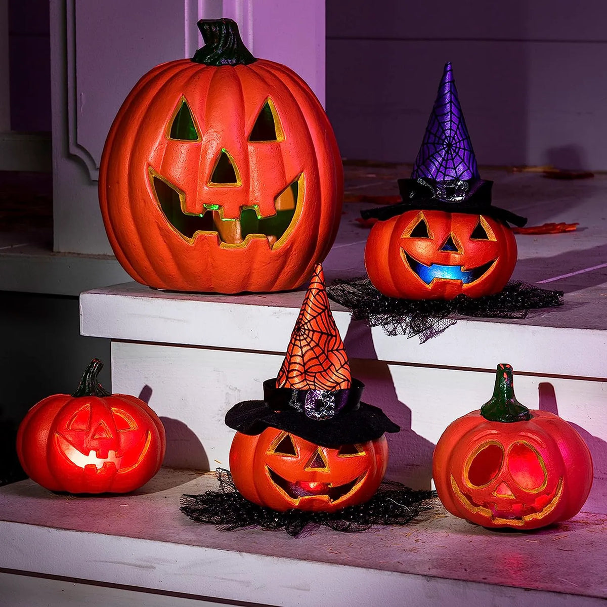 Halloween Pumpkin Light-Up Decoration Set, 5-Pack