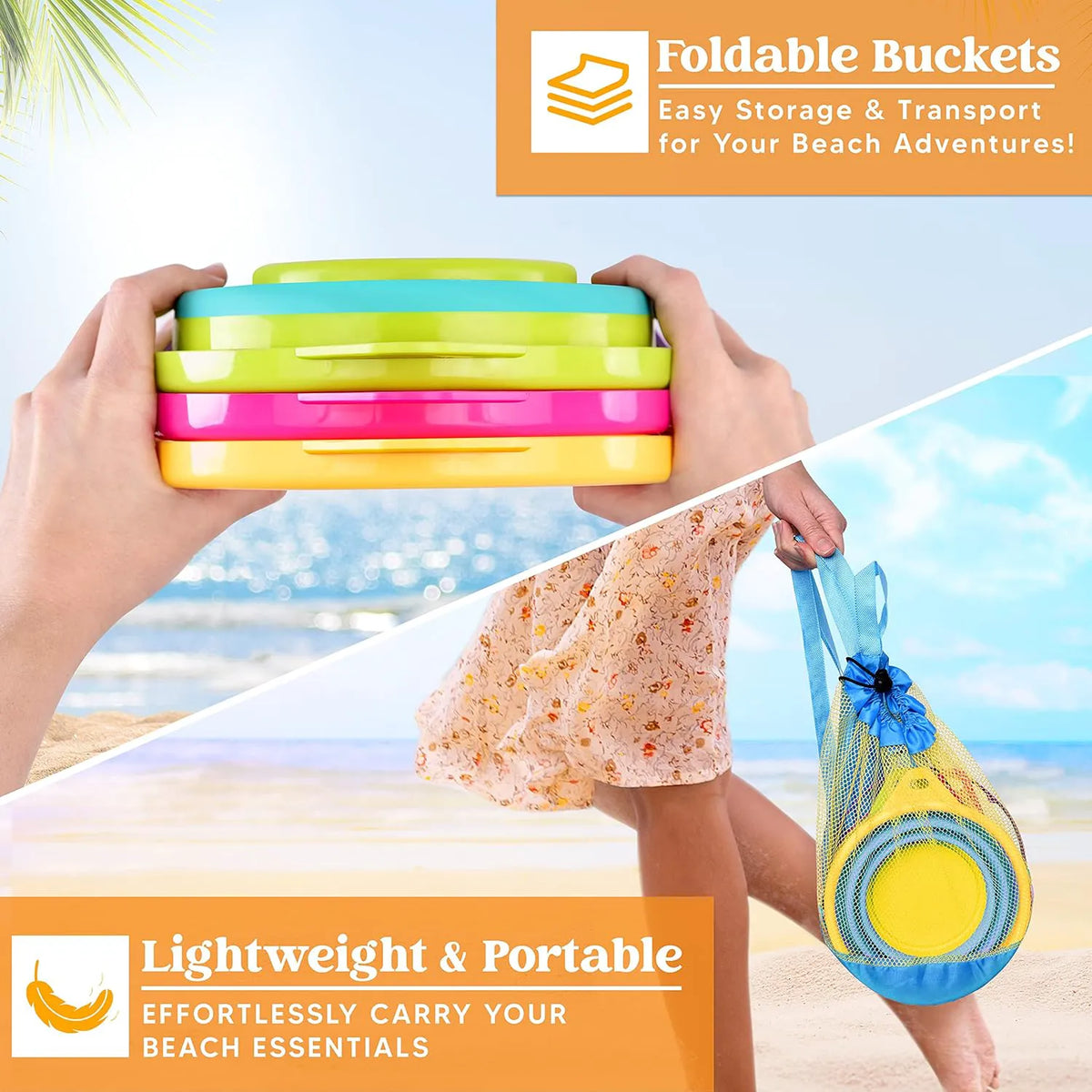 3-Piece Collapsible Beach Bucket Set with Shovels