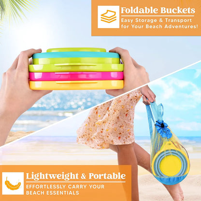 3-Piece Collapsible Beach Bucket Set with Shovels