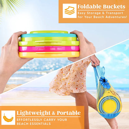 3-Pack Foldable Buckets with Shovels (Bonus Mesh Bag)